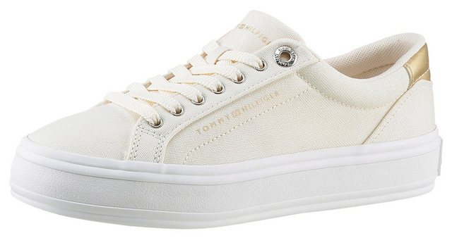 Tommy Hilfiger ESSENTIAL VULC CANVAS SNEAKER Plateausneaker Kontrastbesatz in Metallicoptik, Freizeitschuh, Halbschuh, Schnürschuh (beige)