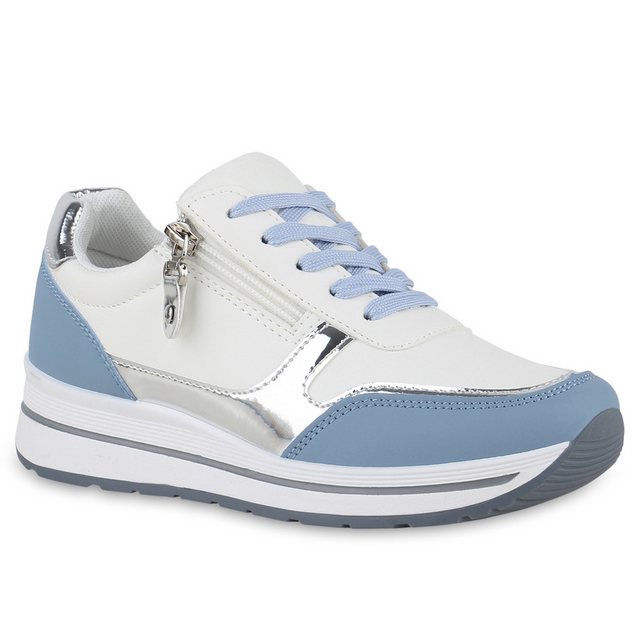 VAN HILL 841046 Wedgesneaker Schuhe (Weiss Blau Silber Metallic)