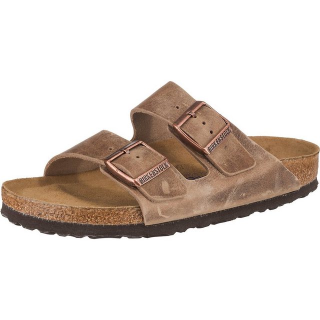 Birkenstock »Arizona Weichfußbett Pantoletten Leder schmal« Pantolette (braun)