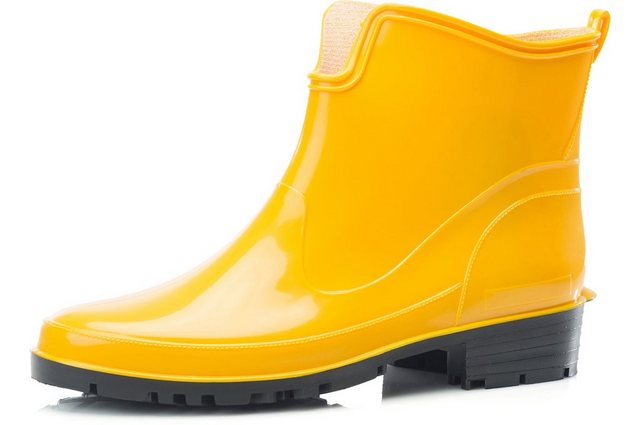 Ladeheid Gummistiefeletten LA-930 kurze Boots für Frauen Gummistiefel Damen wasserfest und bequem (Gelb)