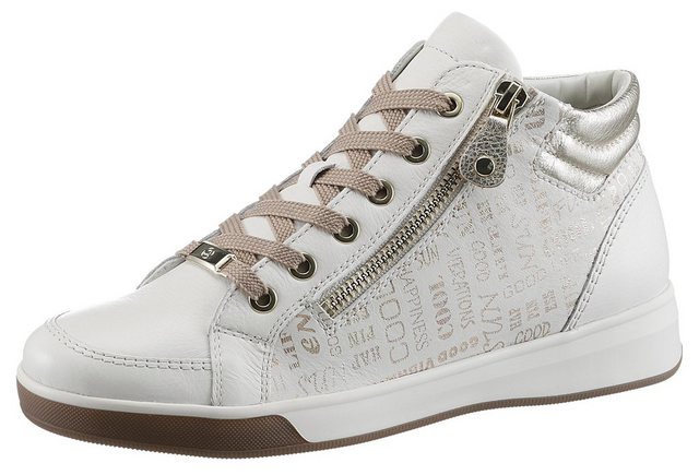 Ara ROM Schnürboots, Keilabsatz, High Top-Sneaker, Freizeitschuh mit Reißverschluss (creme-goldfarben)