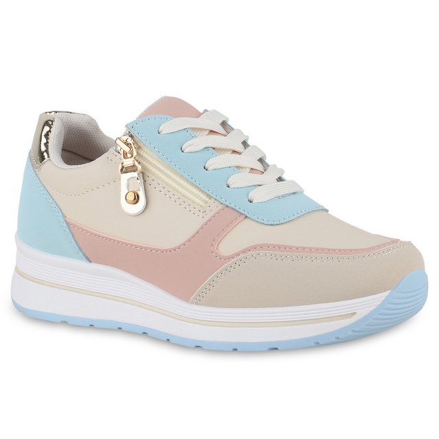 VAN HILL 841046 Wedgesneaker Schuhe (Beige Rosa Gold Metallic)