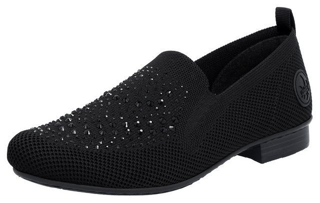 Rieker Slipper Loafer, Business Schuh mit Strass-Steinchen verziert (schwarz)