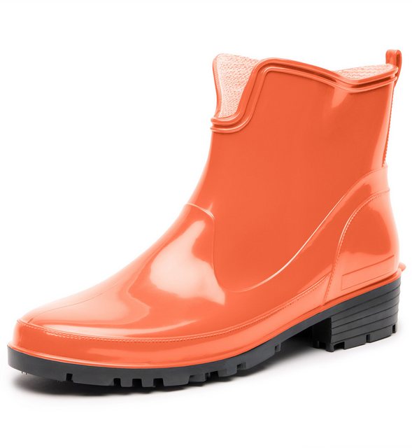 Ladeheid Gummistiefeletten LA-930 kurze Boots für Frauen Gummistiefel Damen wasserfest und bequem (Orange)