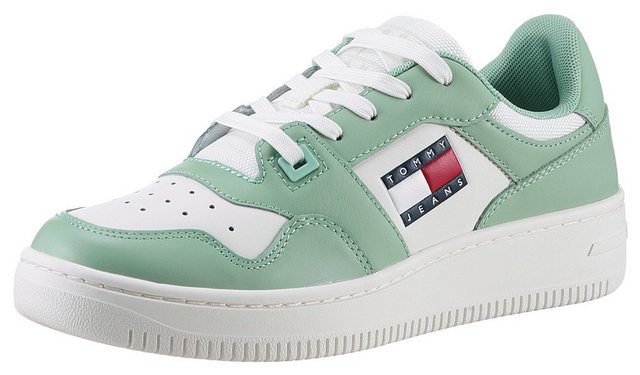 Tommy Jeans TJW RETRO BASKET ESS Plateausneaker mit seitlicher Logoflagge, Freizeitschuh, Halbschuh, Schnürschuh (mint-weiß)