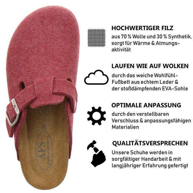 AFS-Schuhe 26900 Hausschuh für Damen aus Filz mit Fußbett, Made in Germany (rosato)