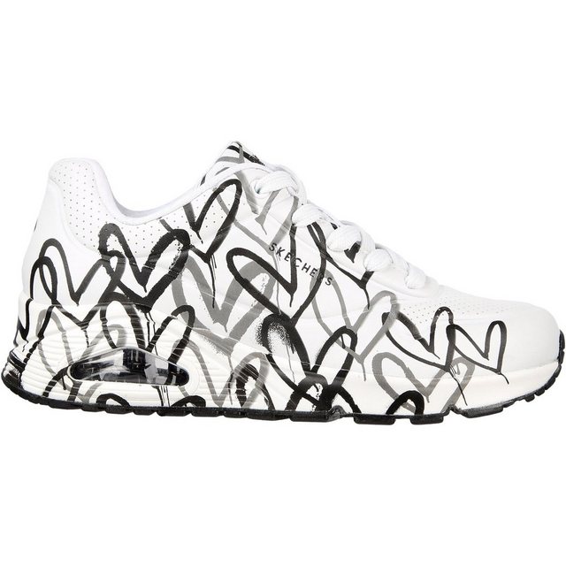 Skechers Uno Sneaker (weiß-schwarz|white duraleather w black and grey heart print-mesh trim)