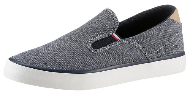 Tommy Hilfiger TH HI VULC LOW SLIPON CHAMBRAY Slipper Slip-On Sneaker, Freizeitschuh mit praktischen Stretcheinsätzen (blau meliert)