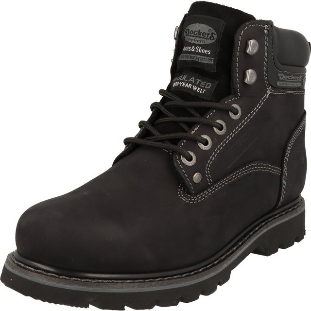 Dockers by Gerli Herren Schuhe Boots 23DA004 Leder Schnürer Winterboots Wasserresistent (Schwarz)