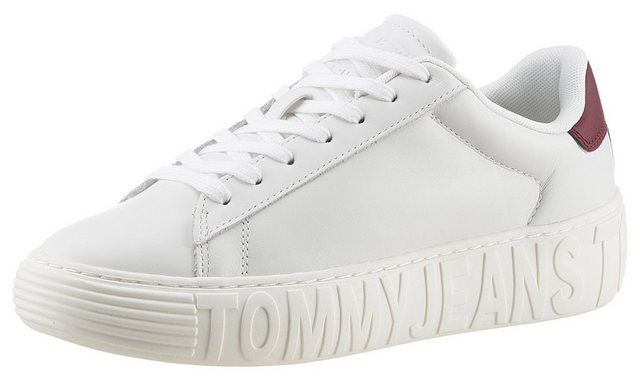 Tommy Jeans TJW NEW CUPSOLE LEATH LC Plateausneaker mit Kontrastbesatz an der Ferse, Freizeitschuh, Halbschuh, Schnürschuh (rot|weiß)