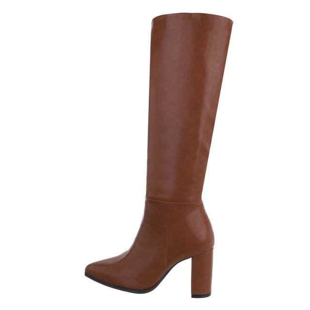 Ital-Design Damen Elegant High-Heel-Stiefel Blockabsatz High-Heel Stiefel in Camel (braun)