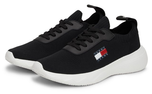 Tommy Jeans TJW KNIT RUNNER Slip-On Sneaker, Freizeitschuh, Halbschuh, Schlupfschuh mit seitlicher Logoflagge (schwarz)