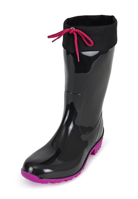 Regenliebe Gummistiefel mit Stulpe halblang farbenfroh und wasserdicht (schwarz/fuchsia)