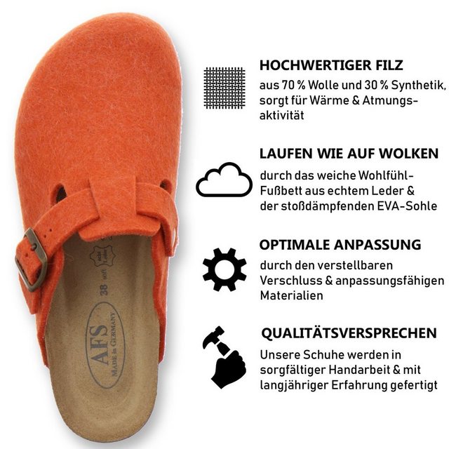 AFS-Schuhe 26900 Hausschuh für Damen aus Filz mit Fußbett, Made in Germany (orange)