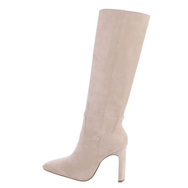 Ital-Design Damen Elegant High-Heel-Stiefel Blockabsatz High-Heel Stiefel in Beige (Beige)