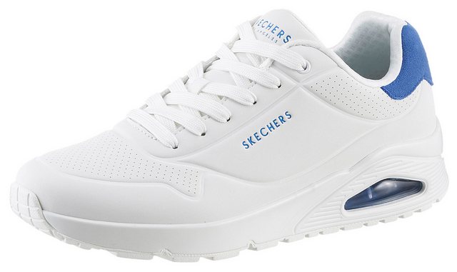 Skechers UNO-SUITED ON AIR Sneaker, Freizeitschuh, Halbschuh, Schnürschuh mit modischer Keilsohle (weiß-blau)