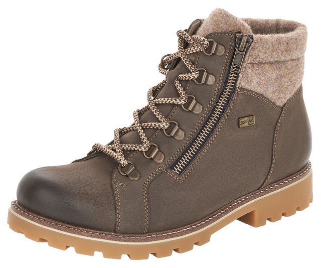 Remonte Winterboots, Blockabsatz, Outdoorschuh, Schnürschuh im trendigen Bergsteiger-Look (grau-beige)