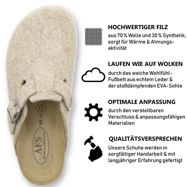 AFS-Schuhe 26900 Hausschuh für Damen aus Filz mit Fußbett, Made in Germany (beige)