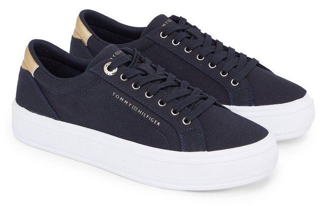 Tommy Hilfiger ESSENTIAL VULC CANVAS SNEAKER Plateausneaker Kontrastbesatz in Metallicoptik, Freizeitschuh, Halbschuh, Schnürschuh (blau)